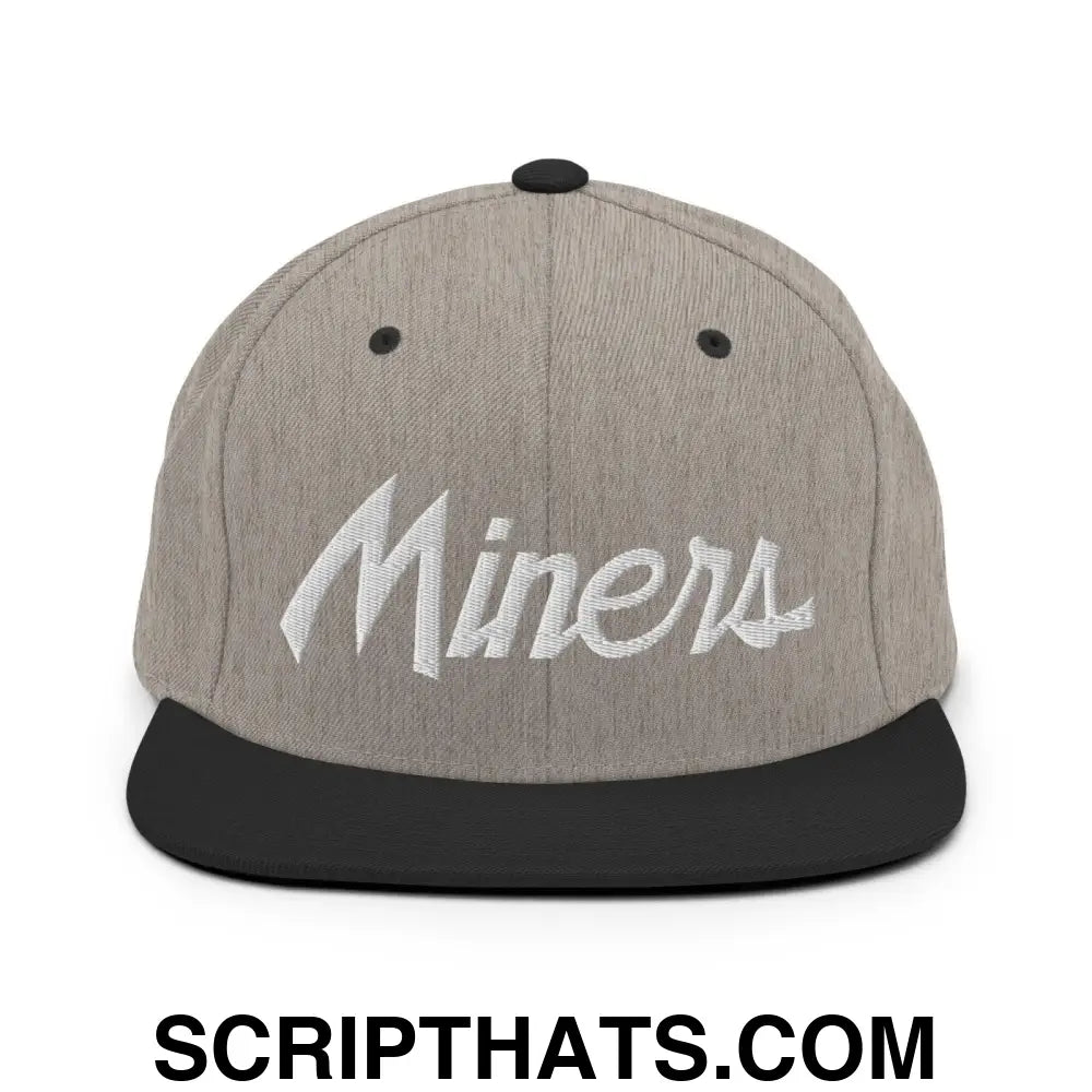 Miners School Mascot Script Snapback Hat Heather Black