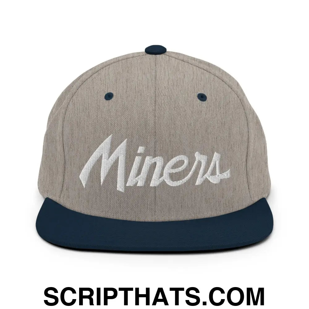 Miners School Mascot Script Snapback Hat Heather Grey Navy