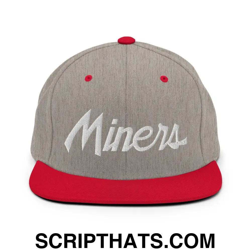 Miners School Mascot Script Snapback Hat Heather Grey Red