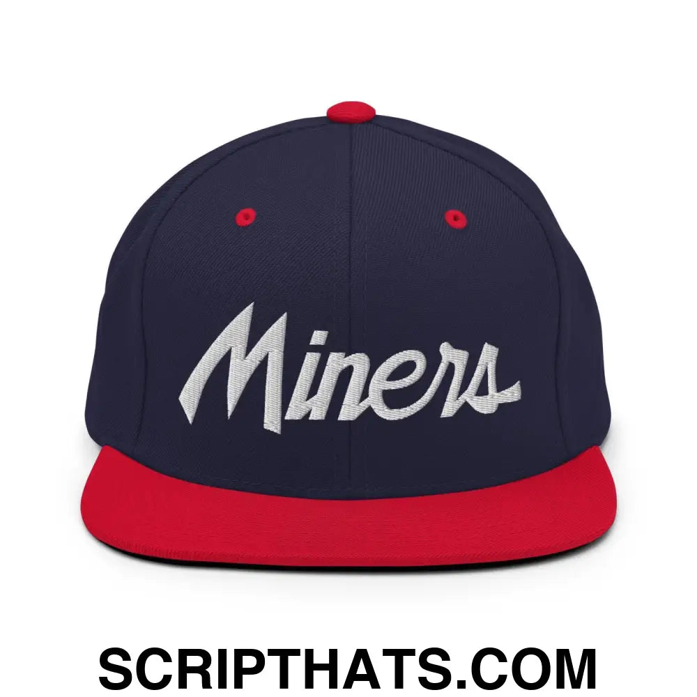 Miners School Mascot Script Snapback Hat Navy Red