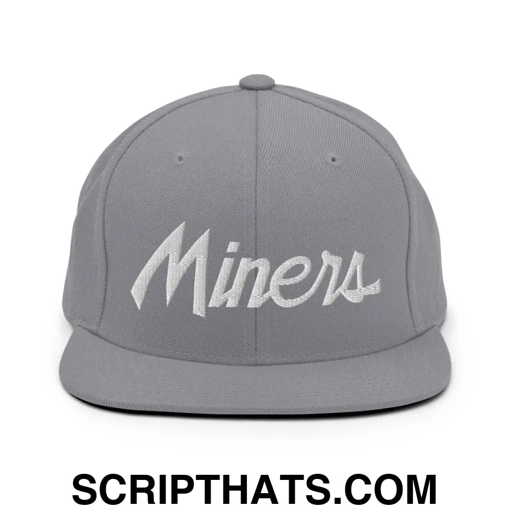 Miners School Mascot Script Snapback Hat Silver