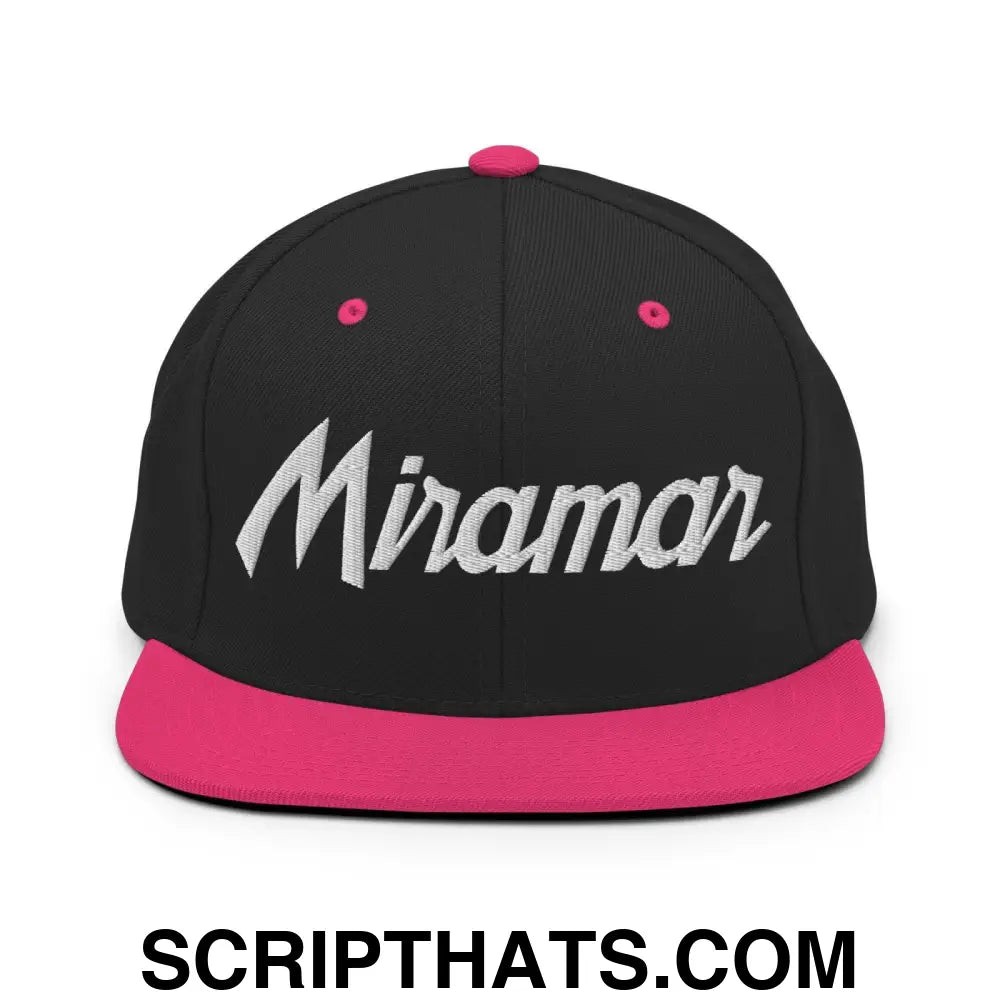 Miramar Script Snapback Hat Black Neon Pink