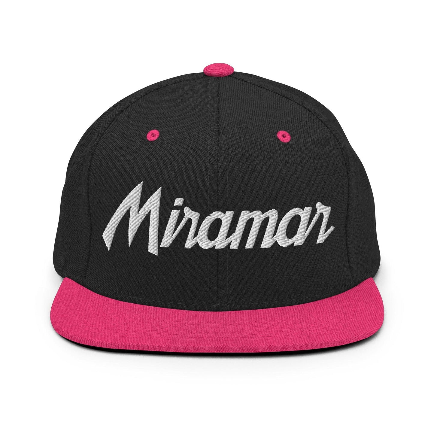 Miramar Script Snapback Hat Black Neon Pink