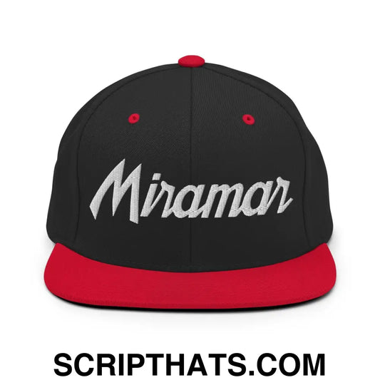 Miramar Script Snapback Hat Black Red