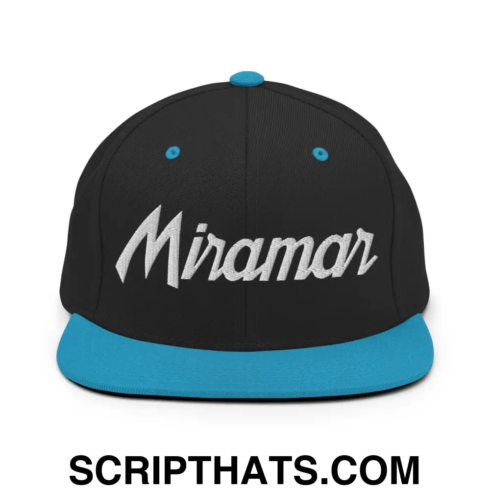 Miramar Script Snapback Hat Black Teal