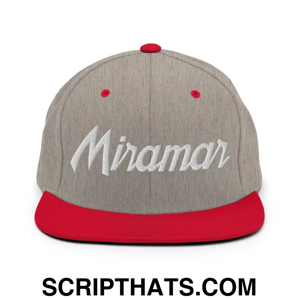 Miramar Script Snapback Hat Heather Grey Red