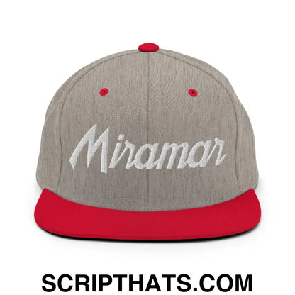 Miramar Script Snapback Hat Heather Grey Red