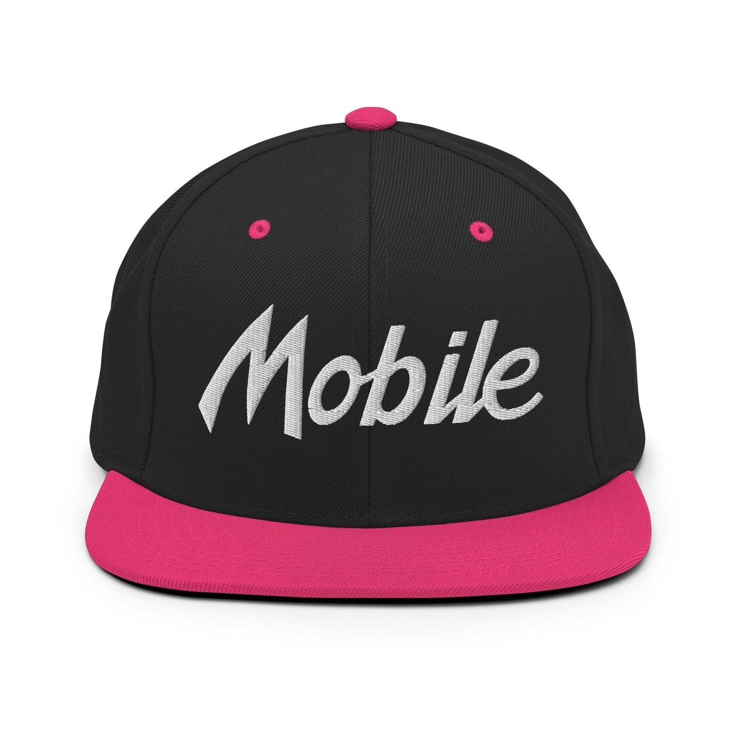 Mobile Script Snapback Hat Black Neon Pink