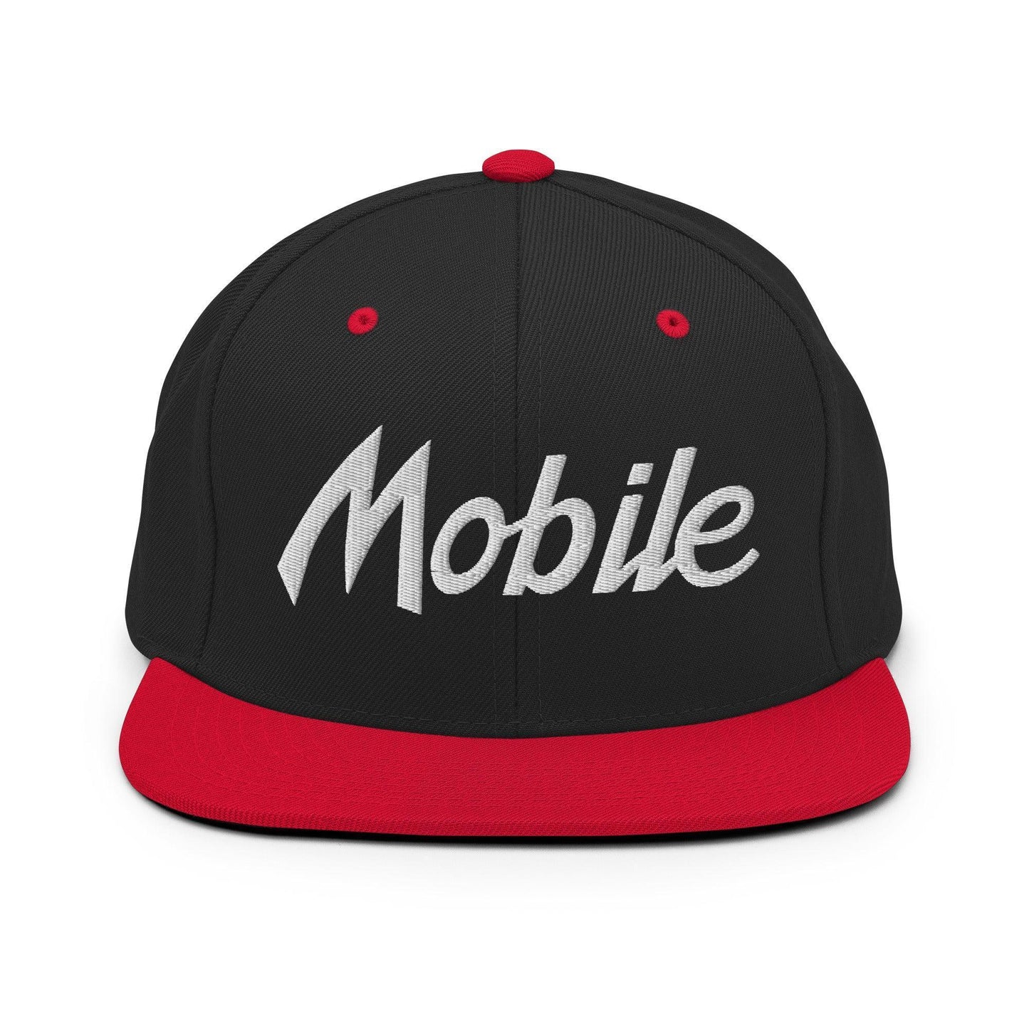Mobile Script Snapback Hat Black Red