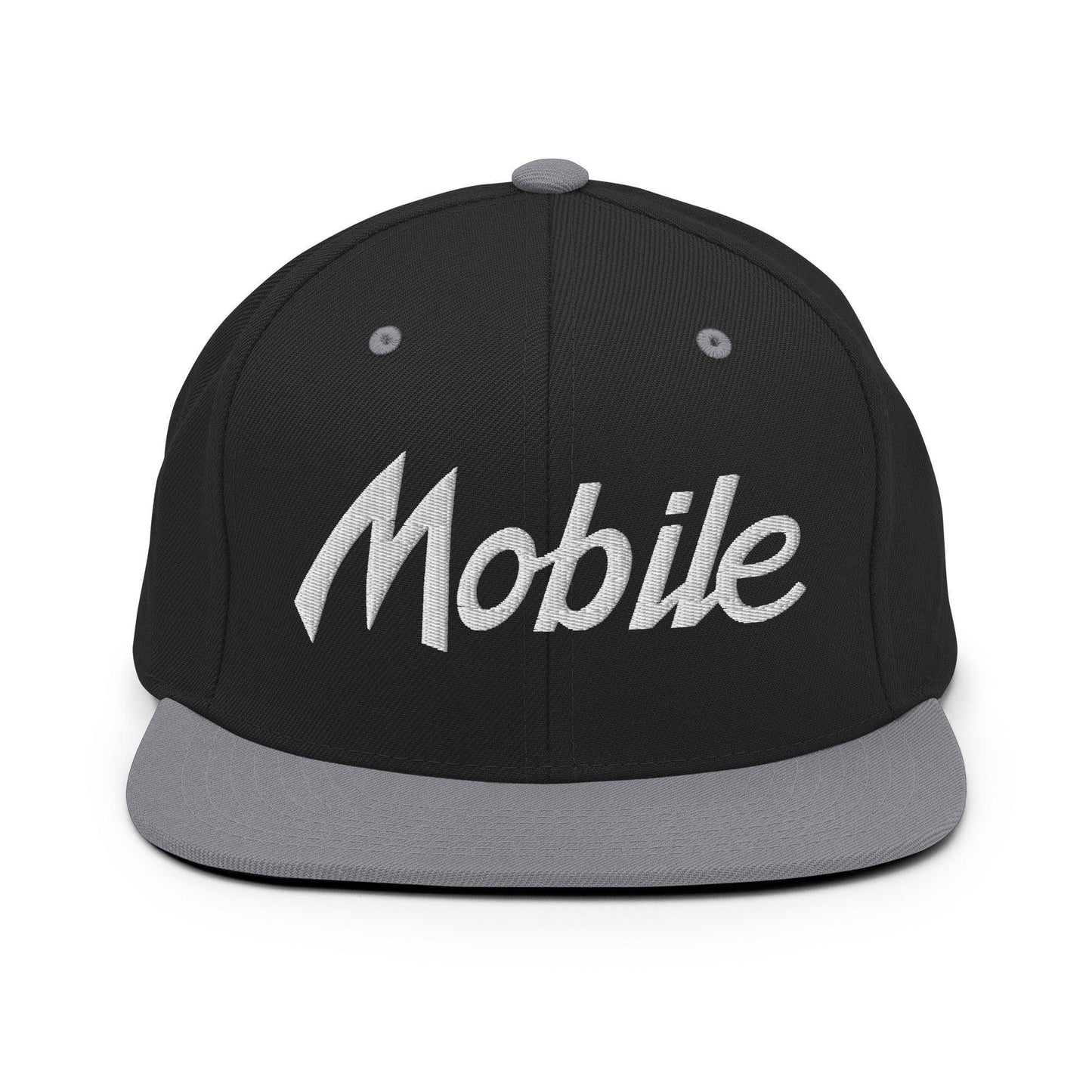 Mobile Script Snapback Hat Black Silver