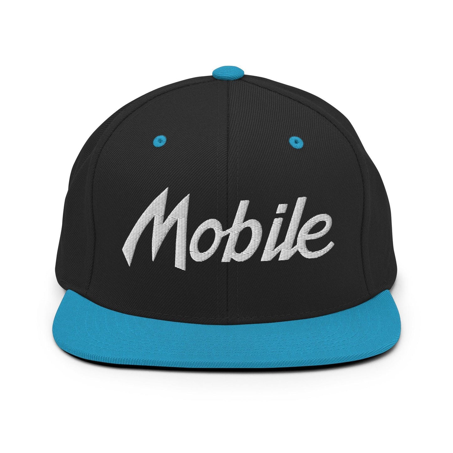 Mobile Script Snapback Hat Black Teal