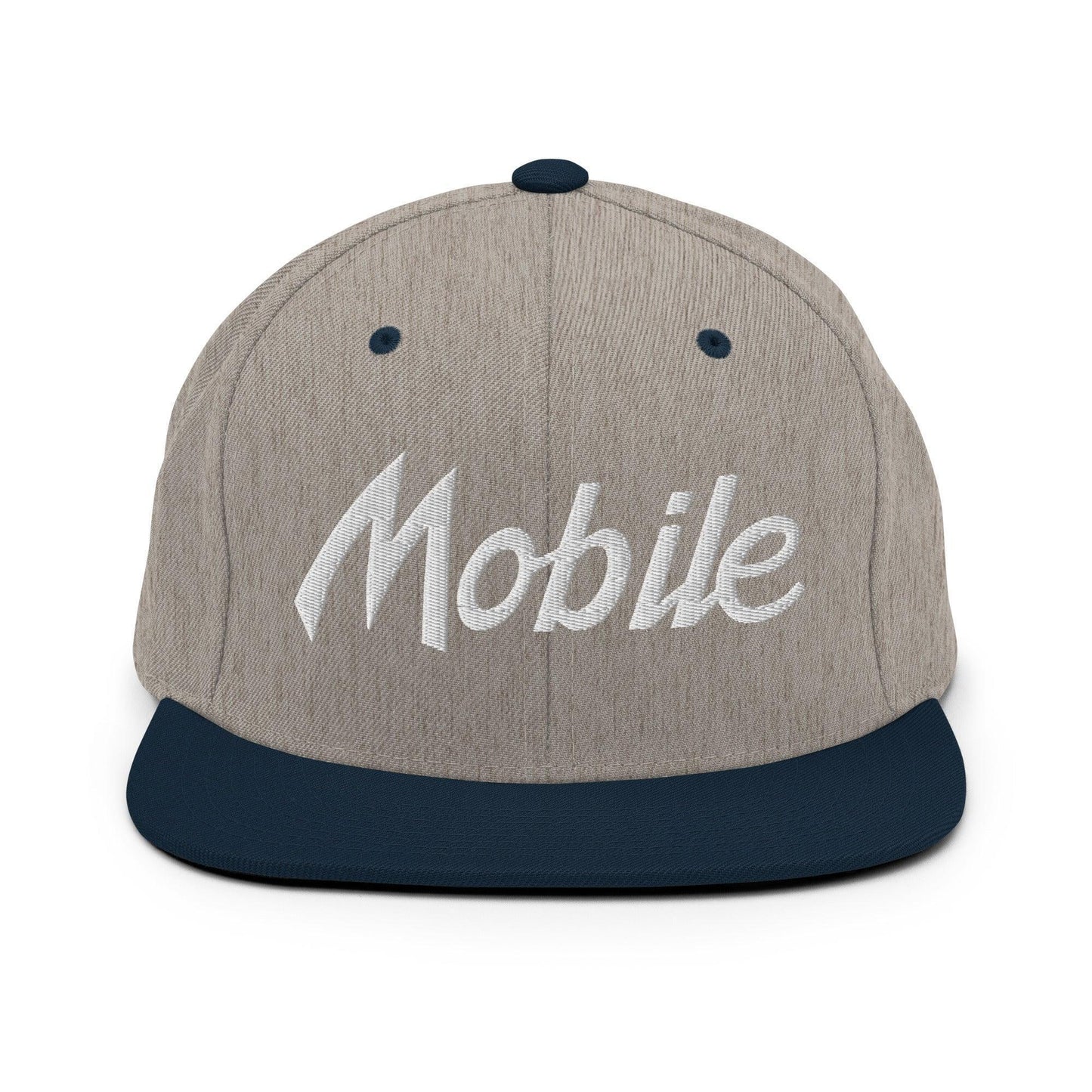 Mobile Script Snapback Hat Heather Grey Navy