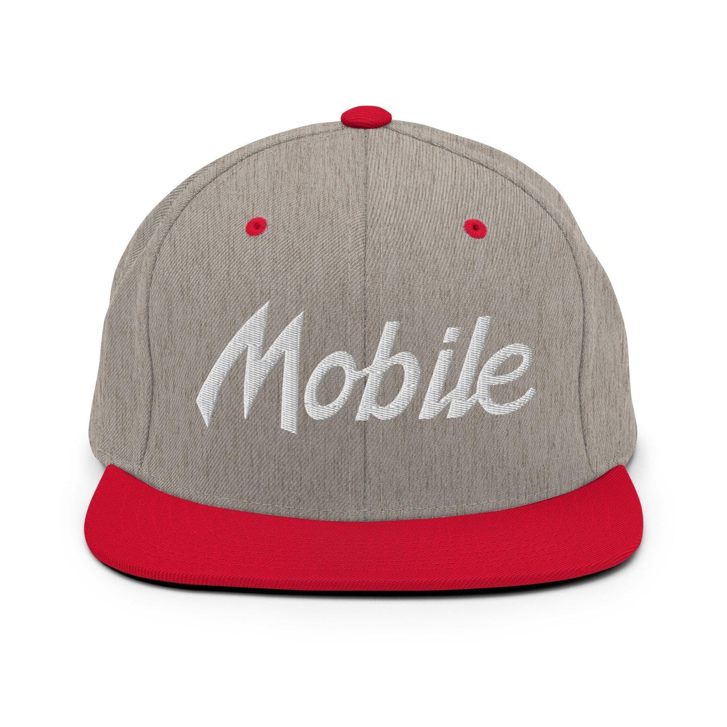 Mobile Script Snapback Hat Heather Grey Red