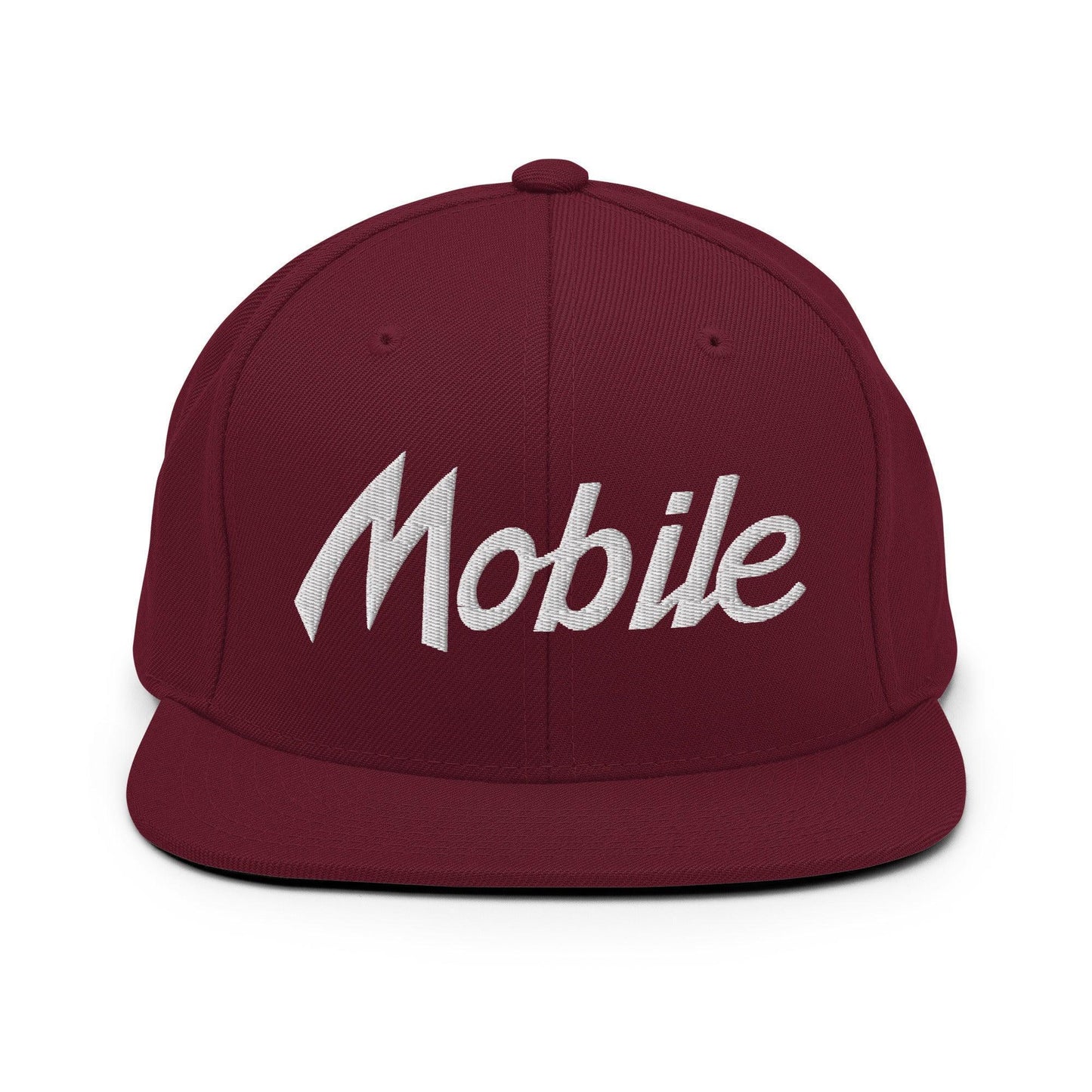 Mobile Script Snapback Hat Maroon