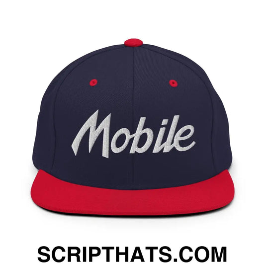 Mobile Script Snapback Hat Navy Red