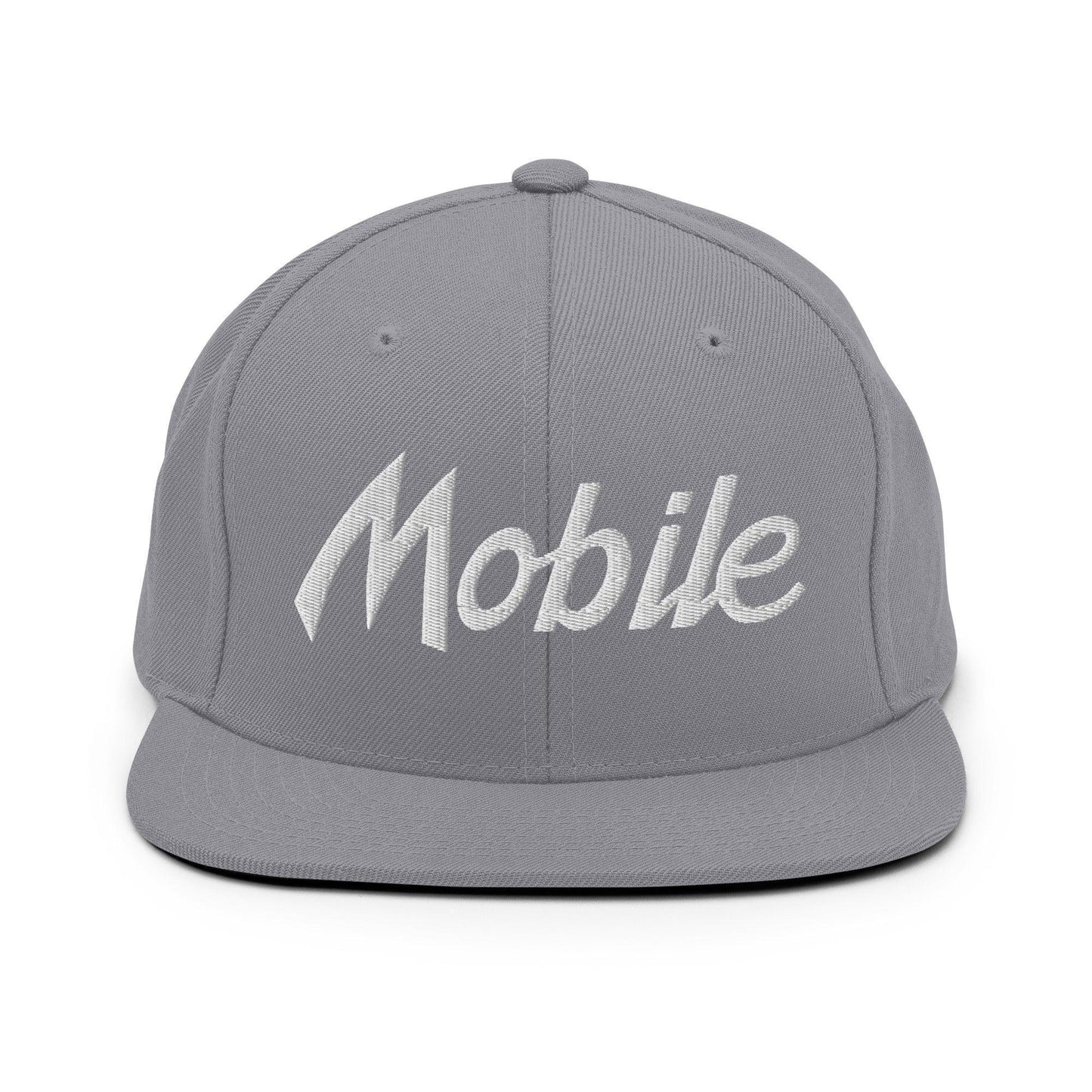 Mobile Script Snapback Hat Silver