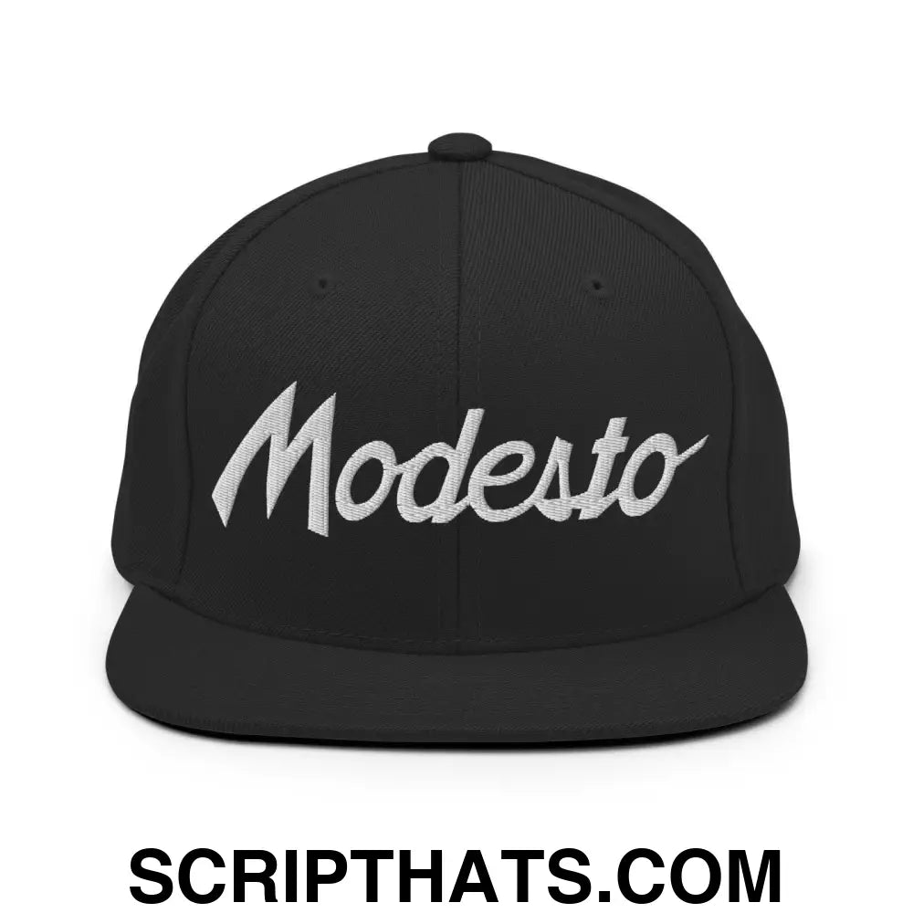 Modesto Script Snapback Hat Black