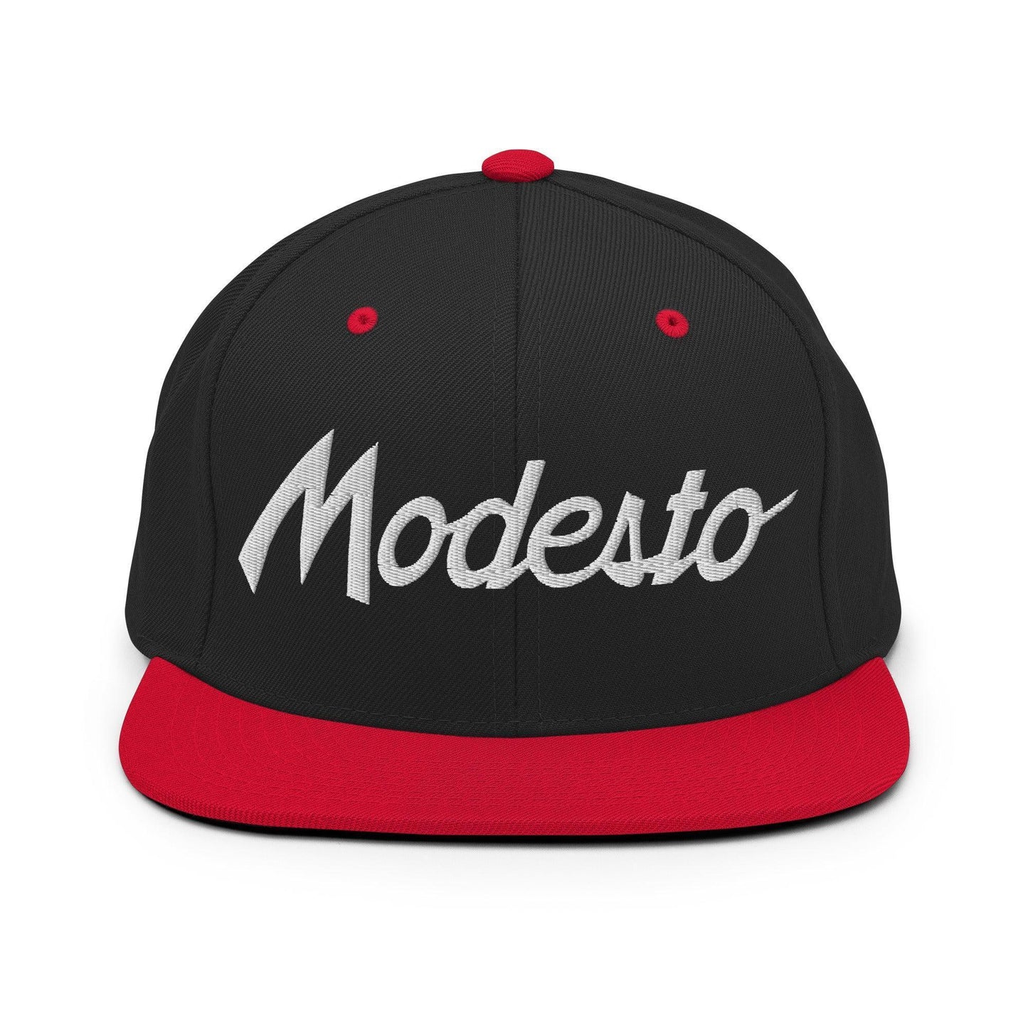 Modesto Script Snapback Hat Black Red