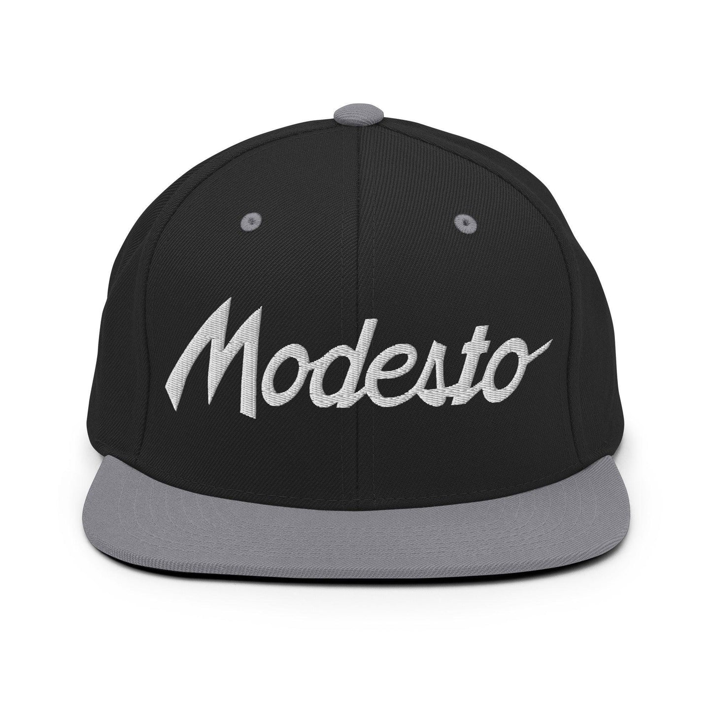 Modesto Script Snapback Hat Black Silver