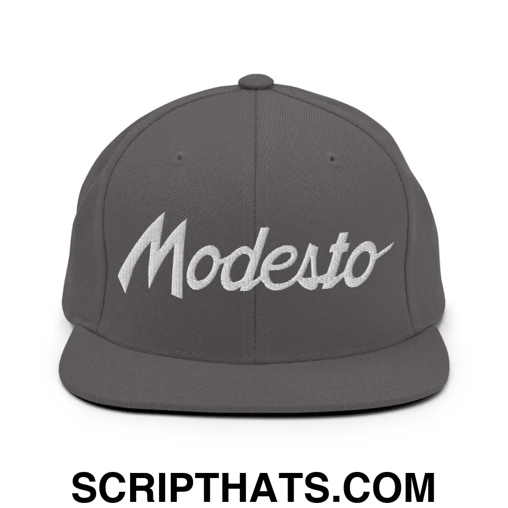 Modesto Script Snapback Hat Dark Grey