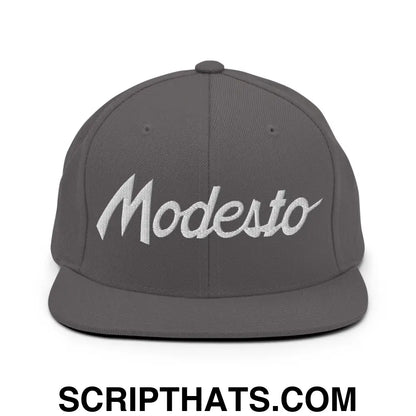 Modesto Script Snapback Hat Dark Grey