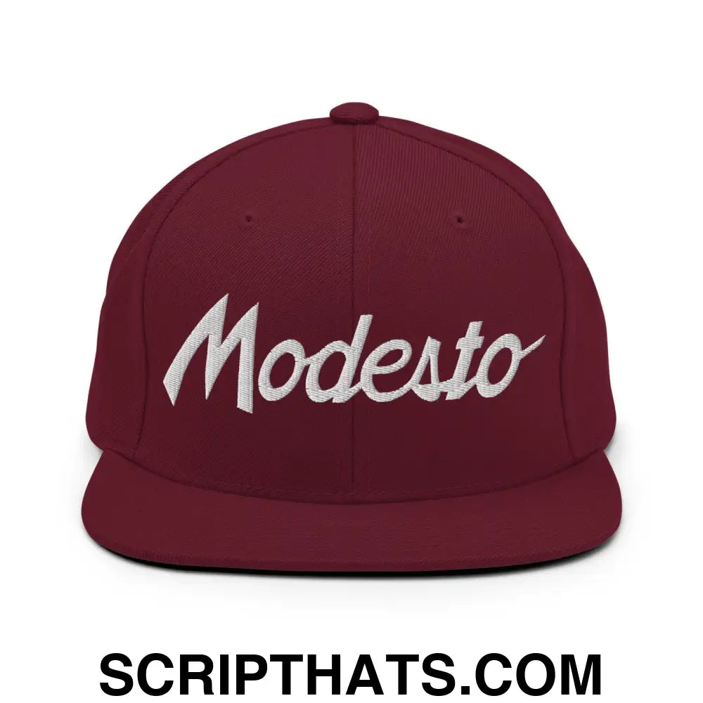 Modesto Script Snapback Hat Maroon