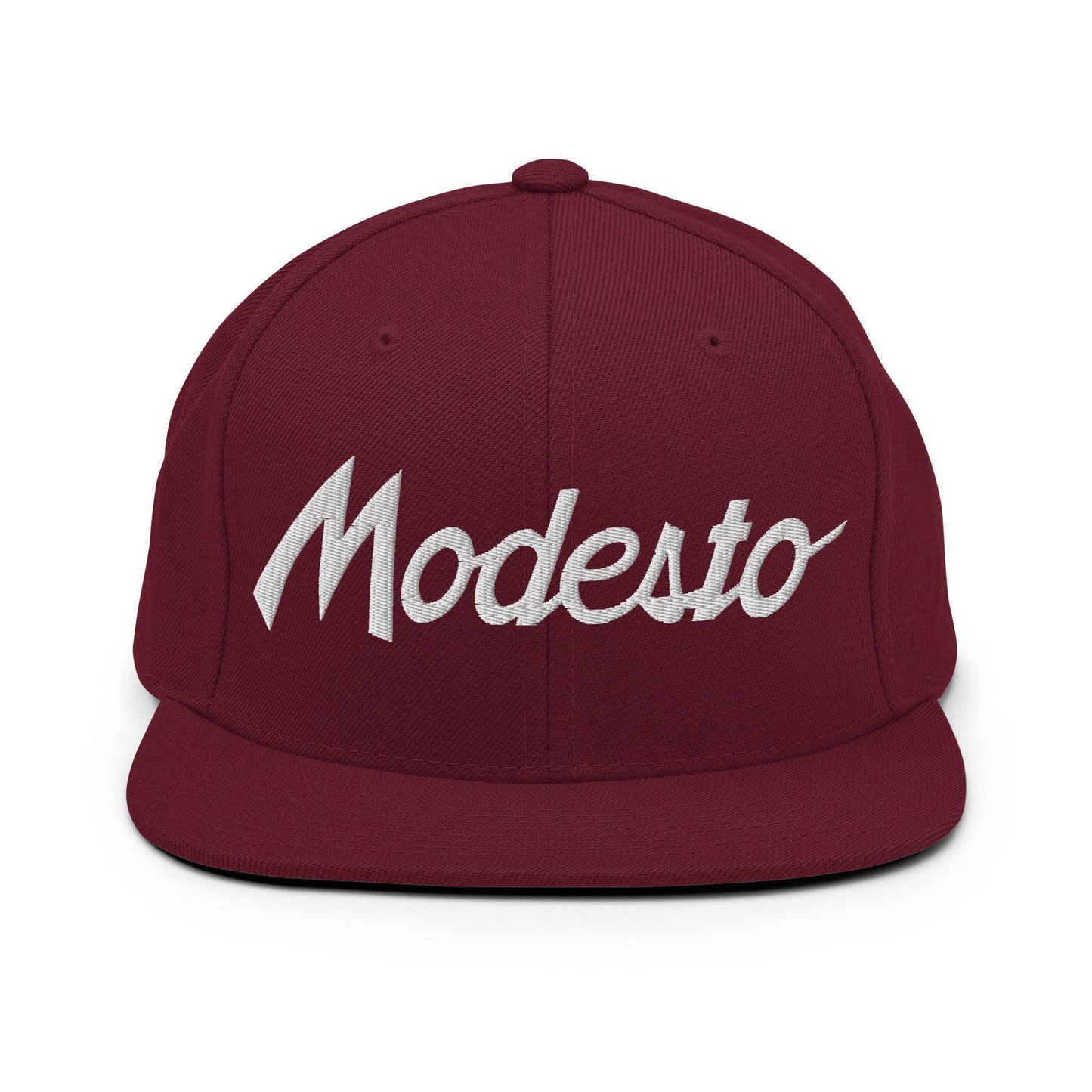 Modesto Script Snapback Hat Maroon