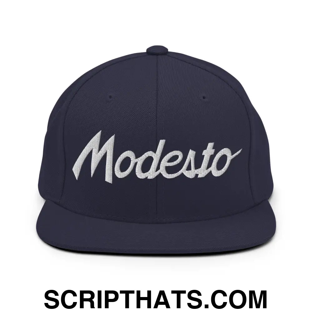 Modesto Script Snapback Hat Navy