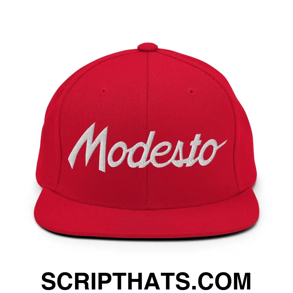 Modesto Script Snapback Hat Red