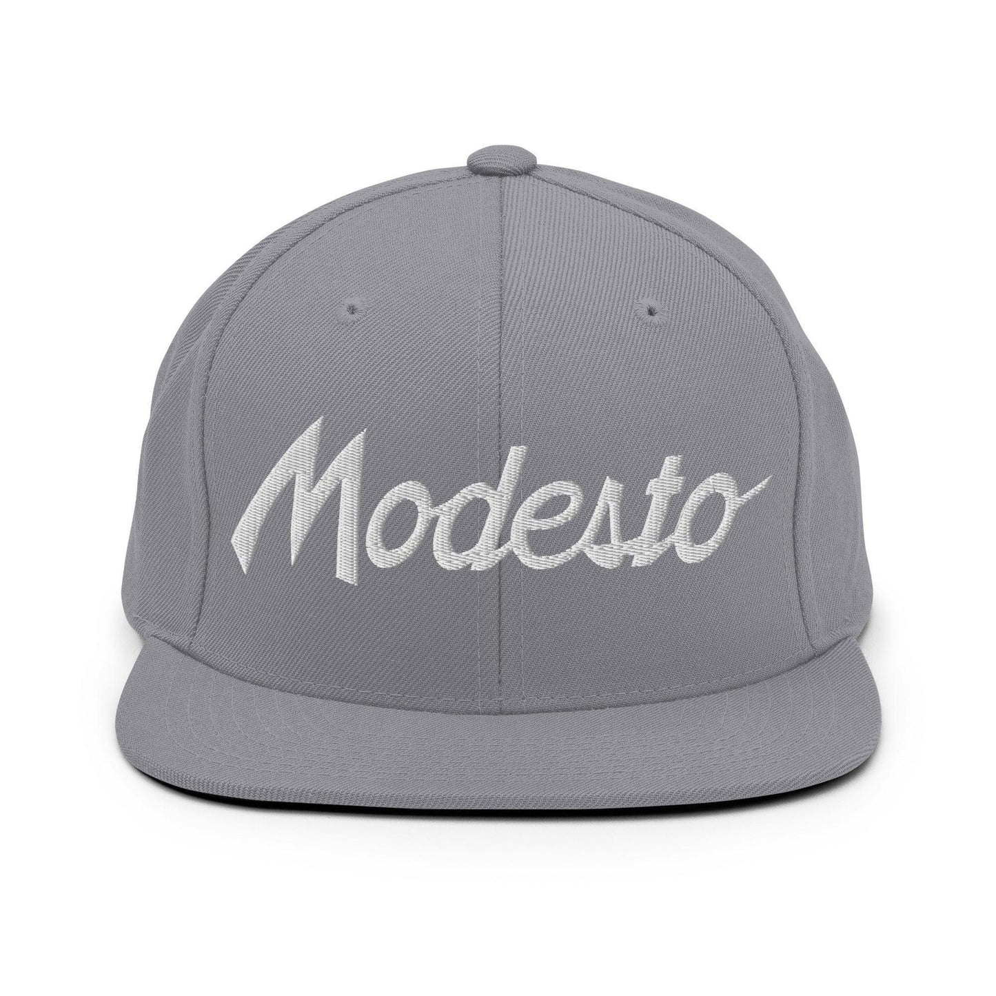 Modesto Script Snapback Hat Silver
