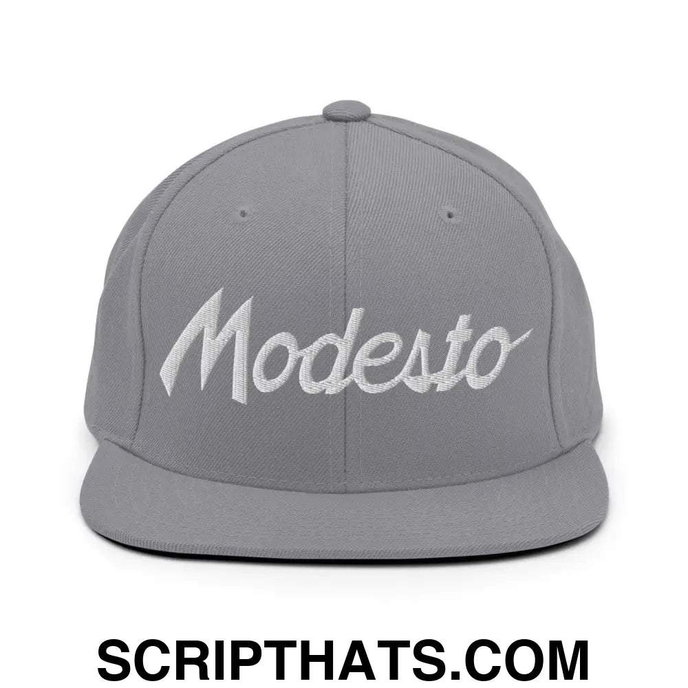 Modesto Script Snapback Hat Silver