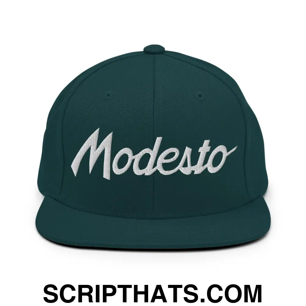 Modesto Script Snapback Hat Spruce