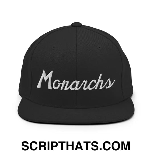 Monarchs School Mascot Script Snapback Hat Black