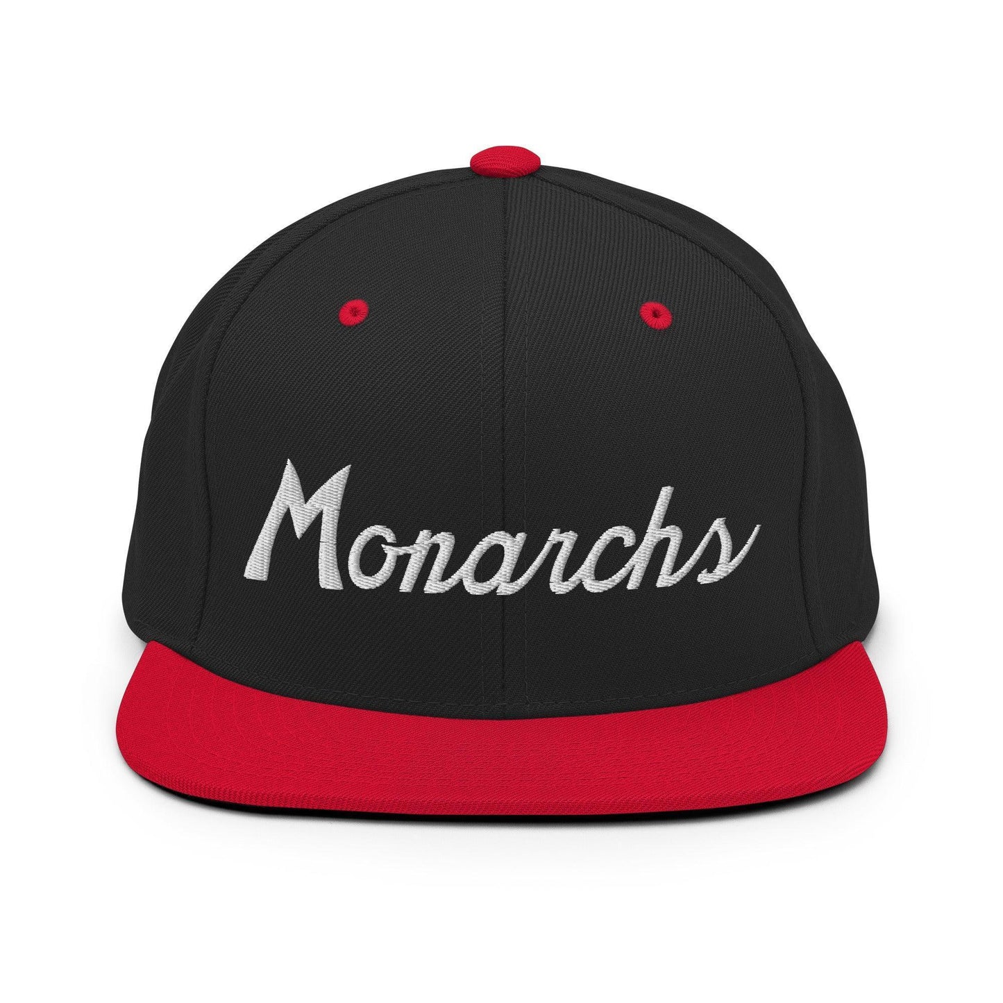 Monarchs School Mascot Script Snapback Hat Black Red