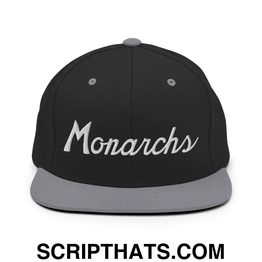 Monarchs School Mascot Script Snapback Hat Black Silver