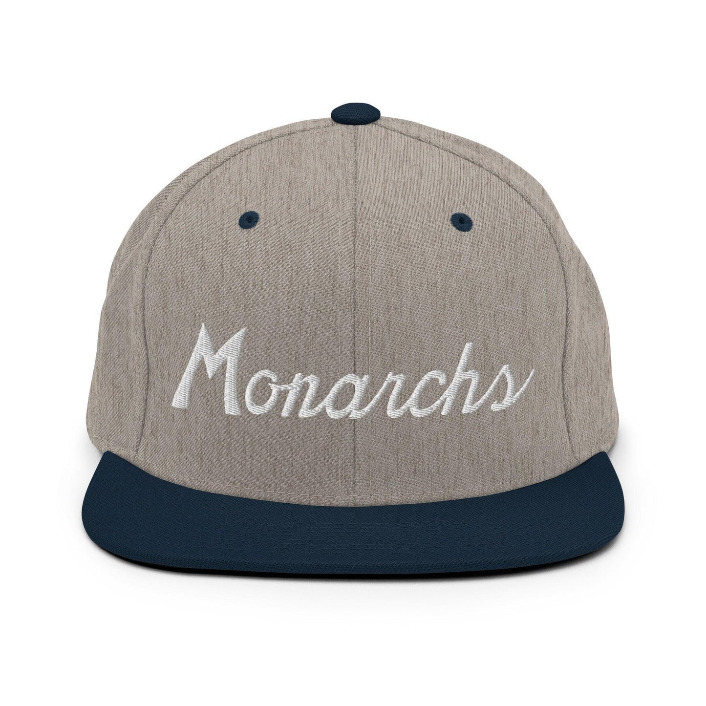 Monarchs School Mascot Script Snapback Hat Heather Grey Navy