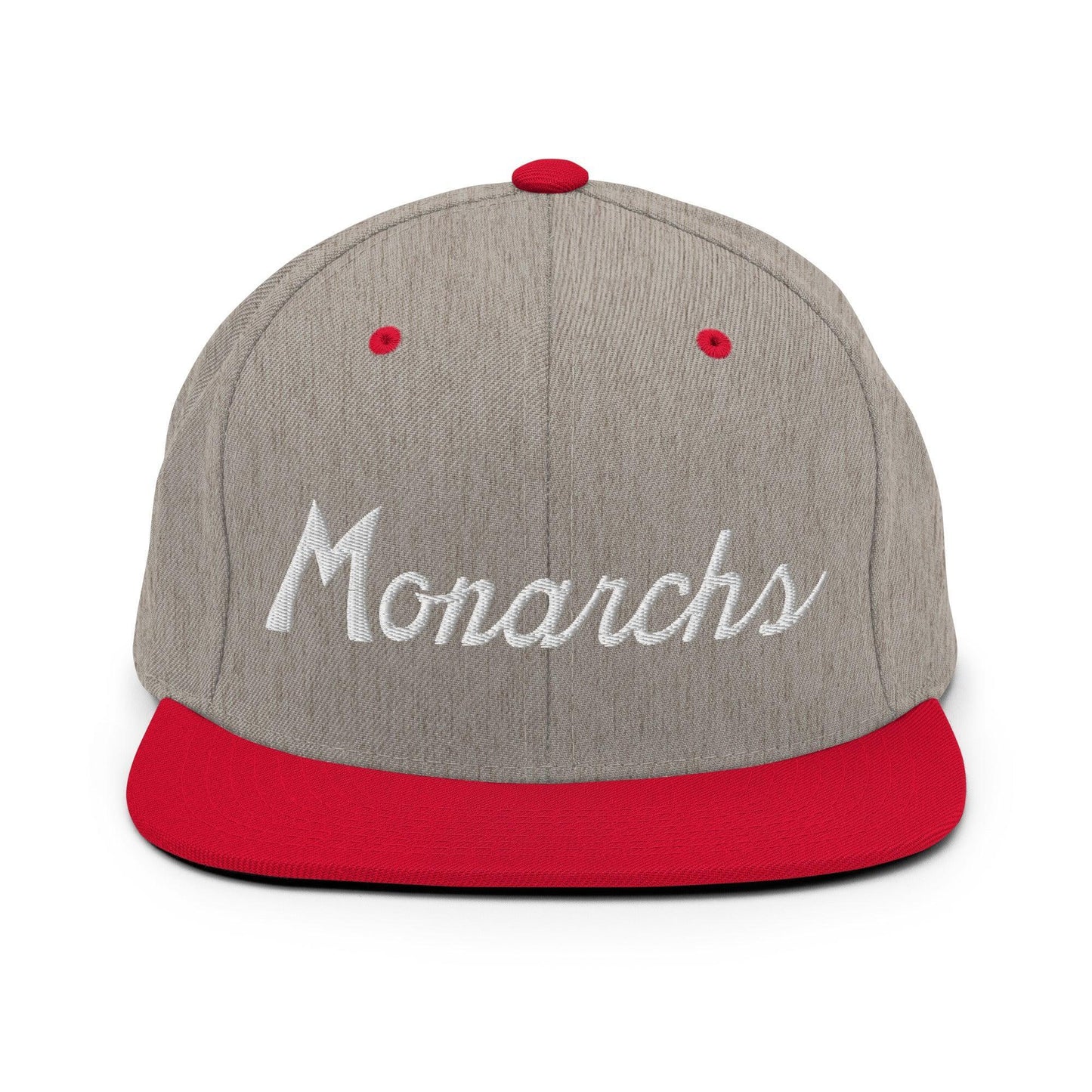 Monarchs School Mascot Script Snapback Hat Heather Grey Red