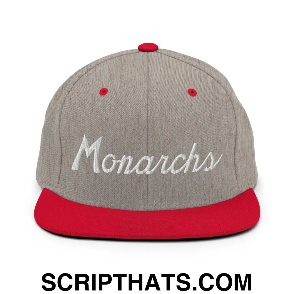 Monarchs School Mascot Script Snapback Hat Heather Grey Red