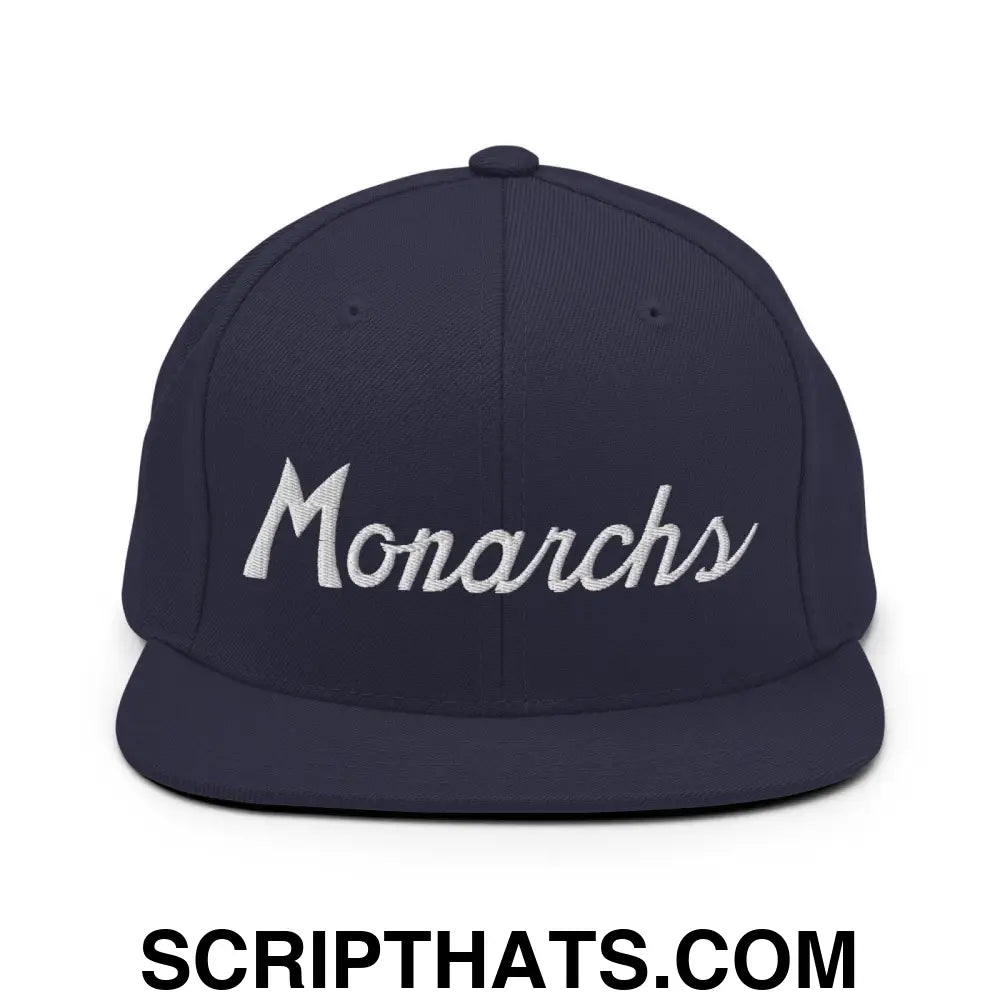 Monarchs School Mascot Script Snapback Hat Navy