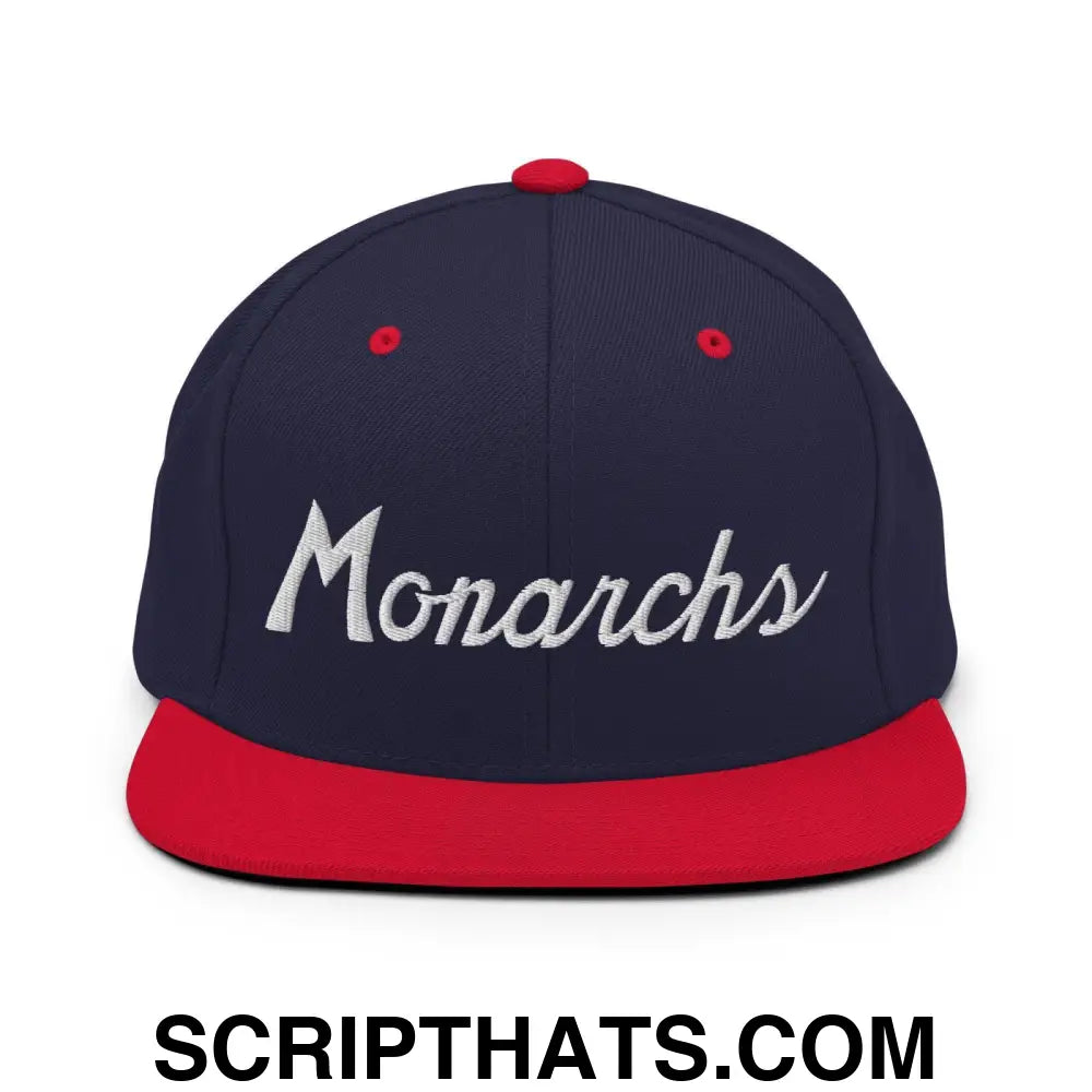 Monarchs School Mascot Script Snapback Hat Navy Red