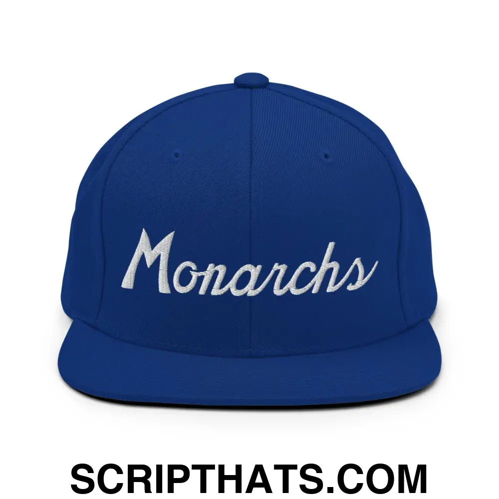 Monarchs School Mascot Script Snapback Hat Royal Blue