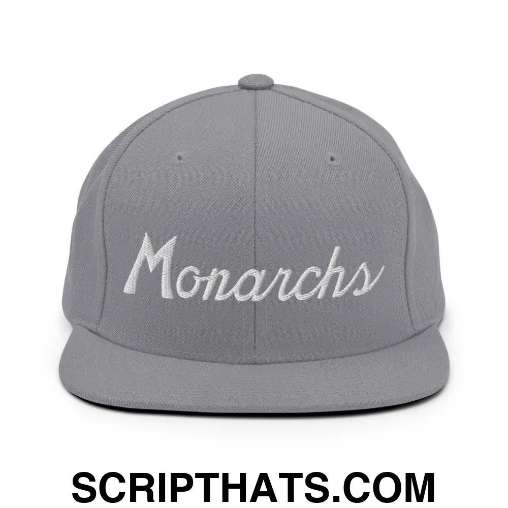 Monarchs School Mascot Script Snapback Hat Silver