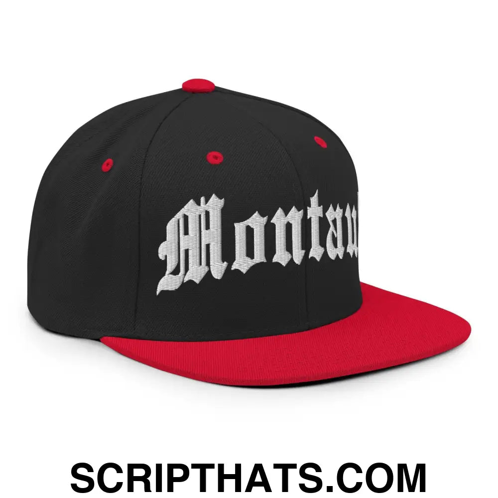 Montauk II OG Old English Snapback Hat Black Red