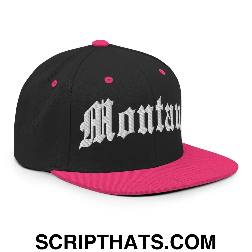 Montauk II OG Old English Snapback Hat Black Neon Pink