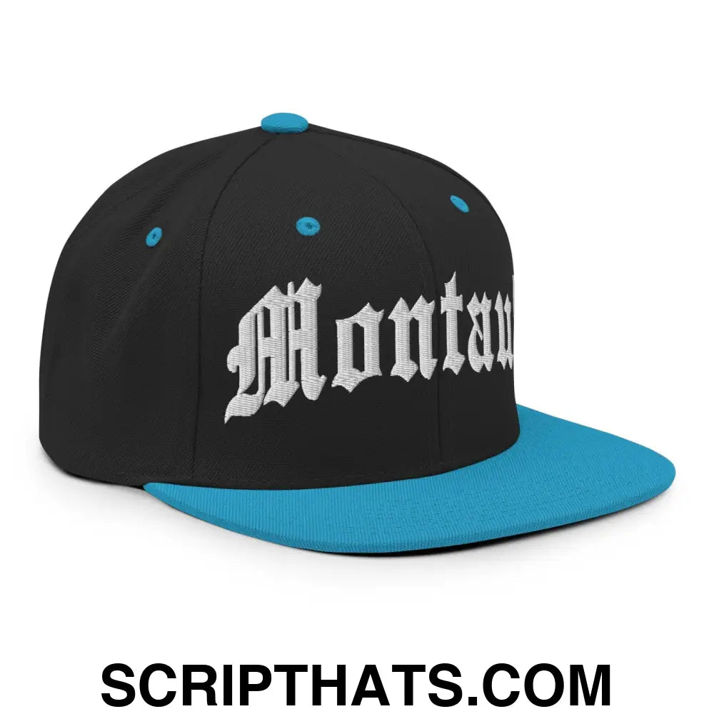 Montauk II OG Old English Snapback Hat Black Teal