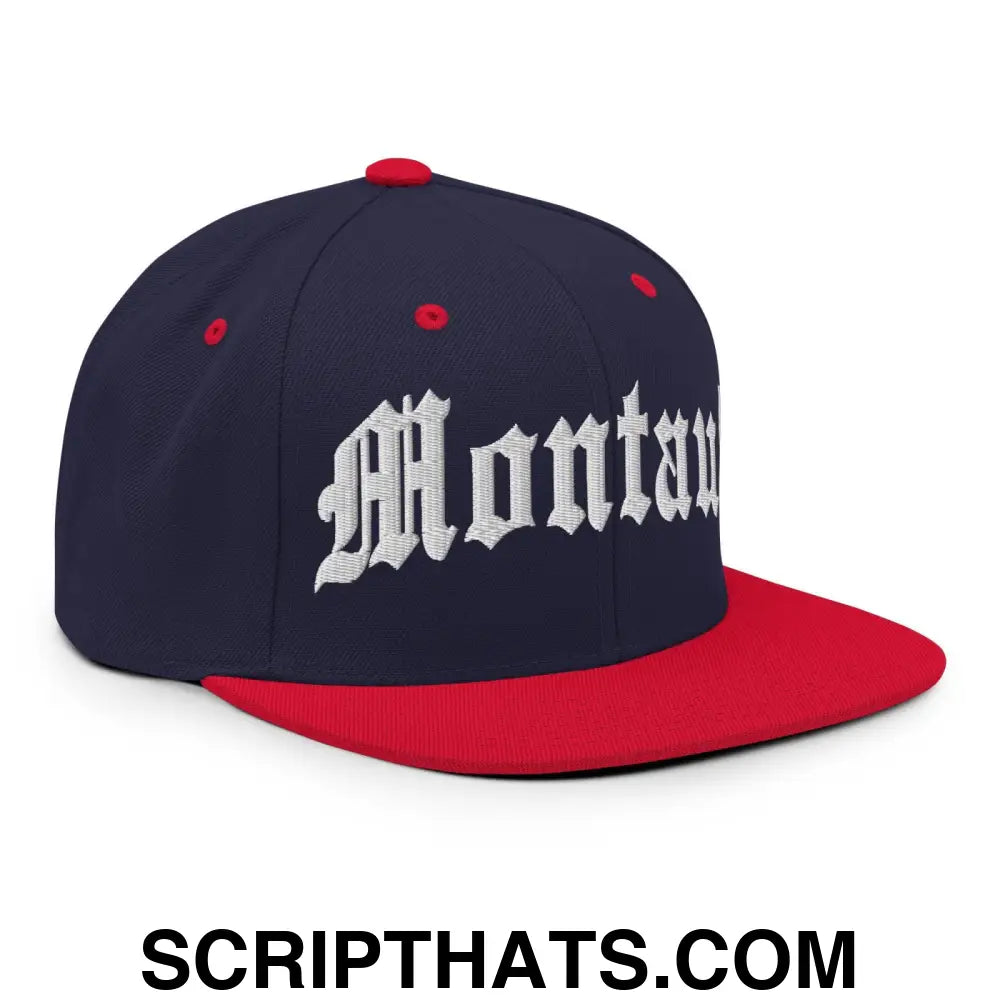 Montauk II OG Old English Snapback Hat Navy Red