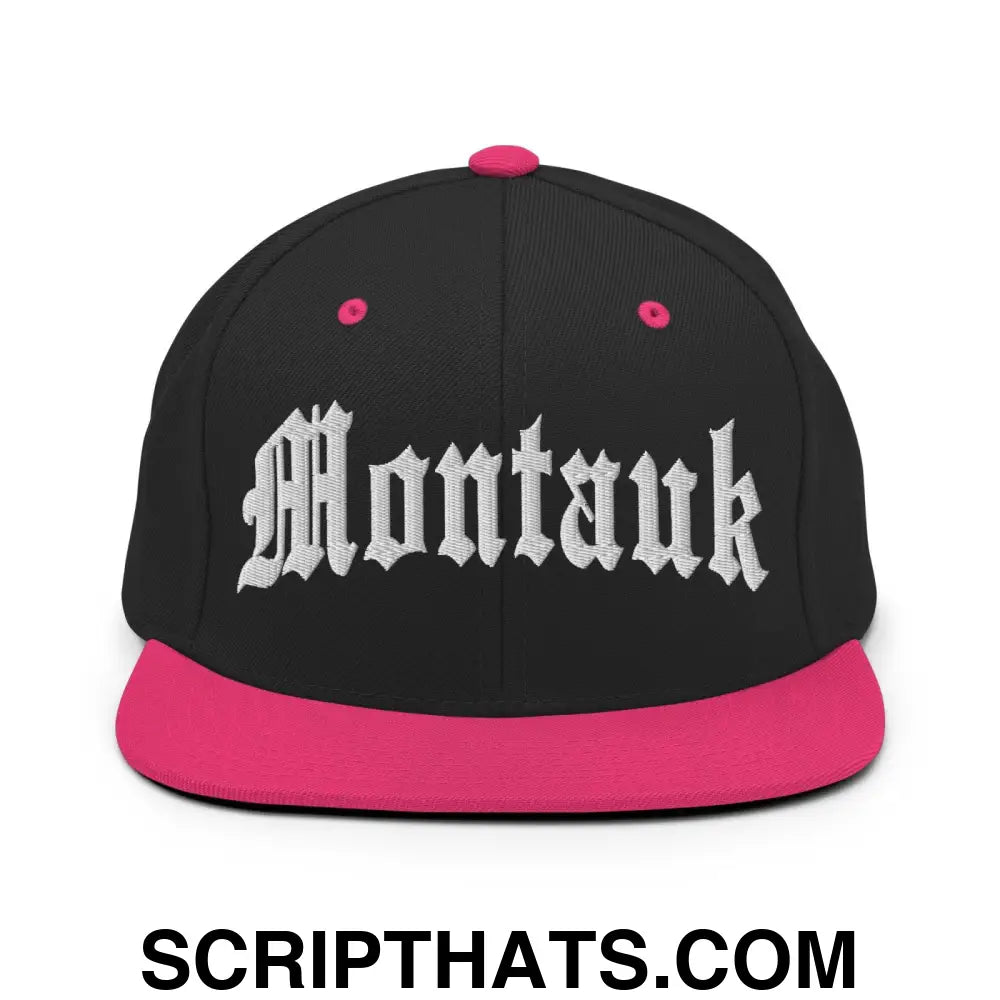 Montauk II OG Old English Snapback Hat Black Neon Pink