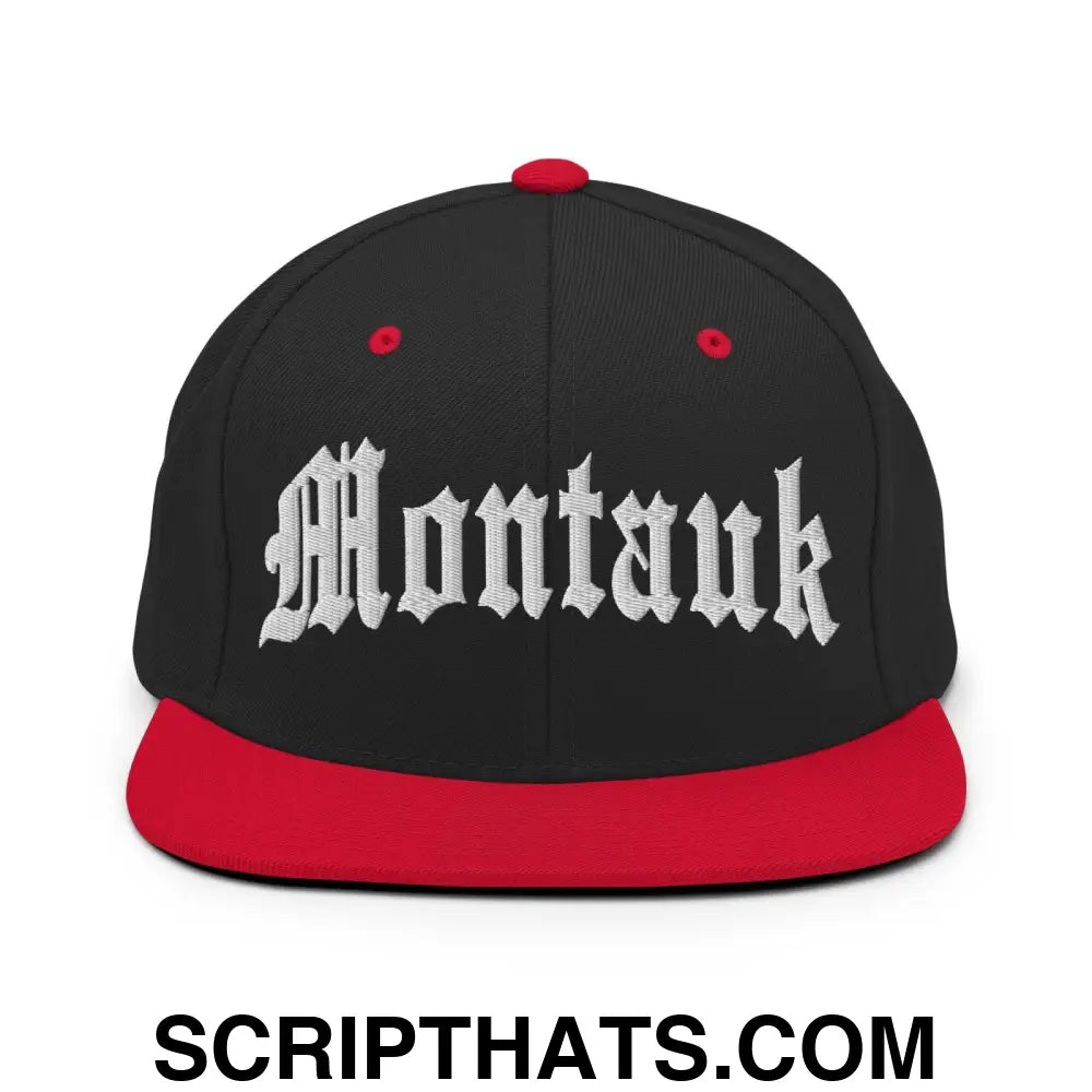 Montauk II OG Old English Snapback Hat Black Red