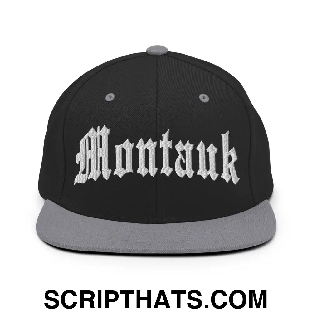 Montauk II OG Old English Snapback Hat Black Silver