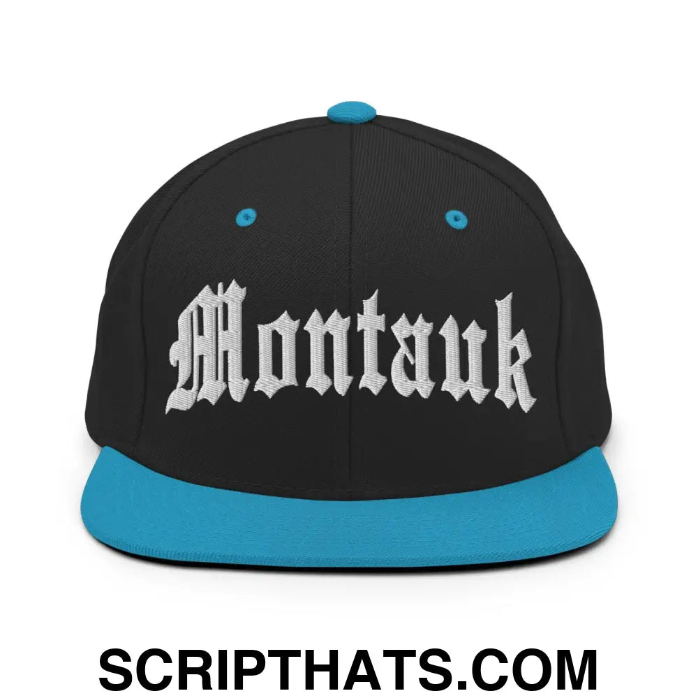 Montauk II OG Old English Snapback Hat Black Teal